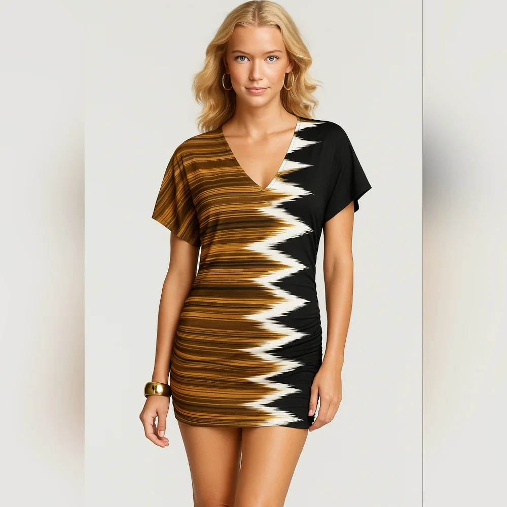 Carmen Marc Valvo Deco Zig Zag Kimono Swim Cover-Up - Picture 1 of 11